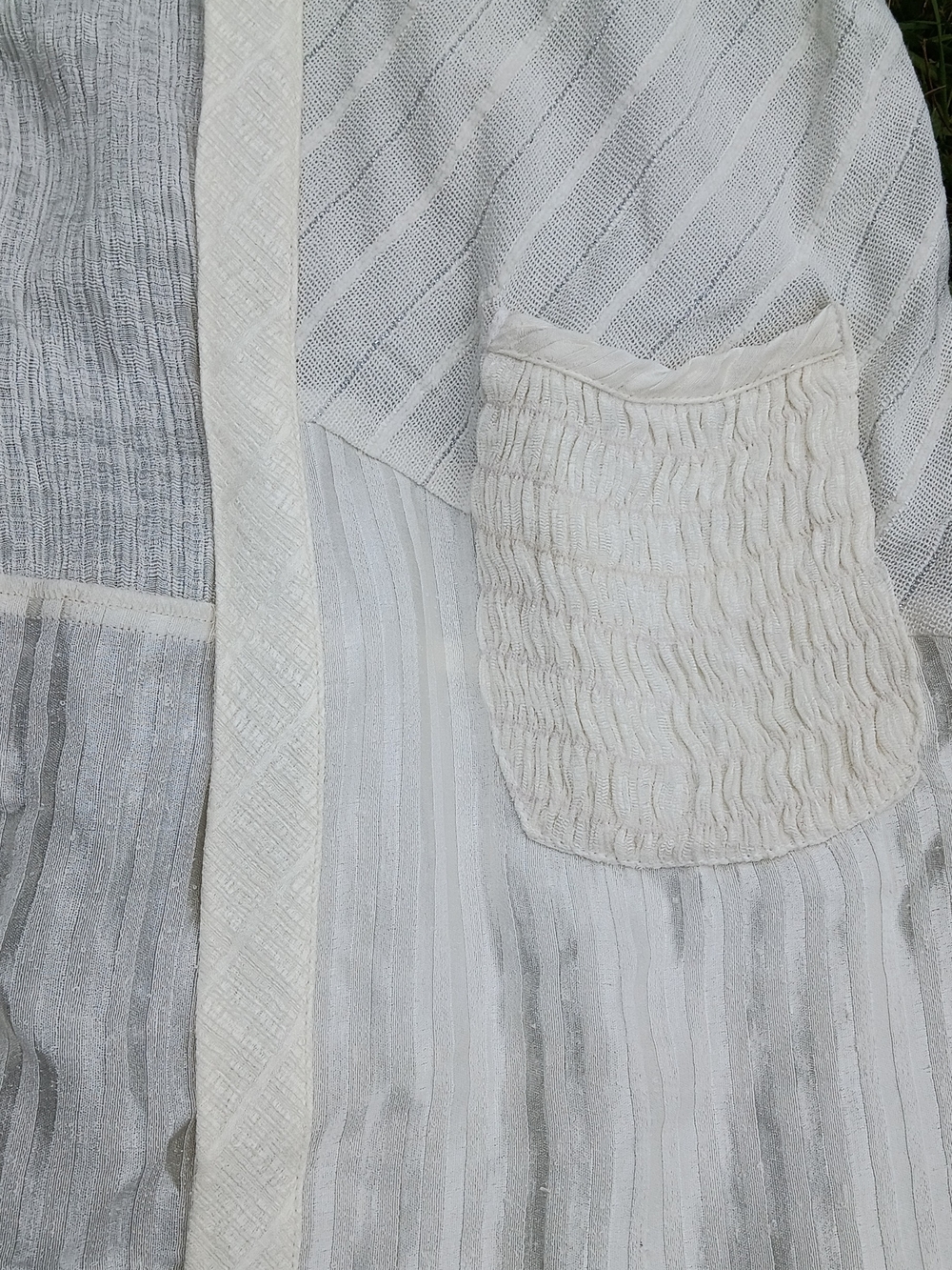 Vintage Textured Gauze Duster Jacket White Open Front Boho Artsy Layering Piece - Picture 10 of 14